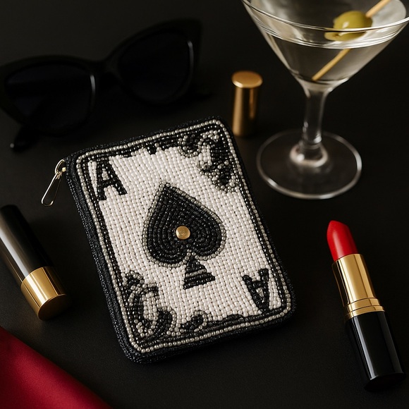Fun Ace of Spades Beaded Coin Purse for your Gambling $ - Picture 2 of 3